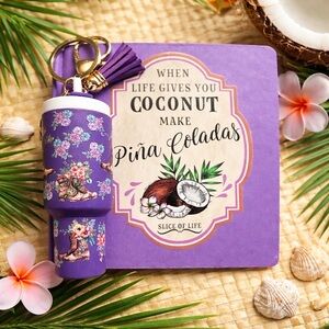 Handmade-Purple BookWhen Life Gives You Coconut.Set with Floral Tumbler Keychain